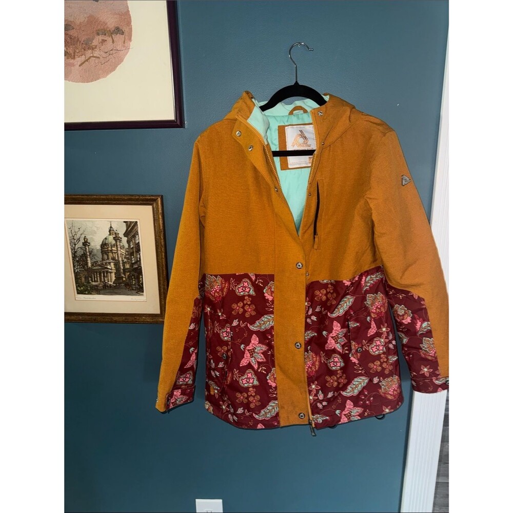 Aperture Mustard Yellow & Burgundy Floral Hooded Ski Jacket